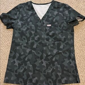 Figs Dark Camouflage V-Neck Scrub Top
